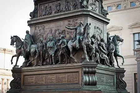 Mounted (left): Duke Ferdinand.  Partial Relief: Augustus and Belling.  Foreground: Kleist, Dieskau, Winterfeldt. Mounted (right): Seydlitz.