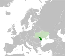 Map of Bessarabia within Moldova and Ukraine