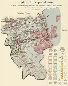 Census map from 1910 showing Wilamowice as a German majority