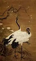 Bian Jingzhao's Snow Plum and Twin Cranes incorporating the Gonbi style, 15th century.