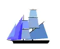 Bilander: two masts, main mast course sail lateen rigged, all others square rigged