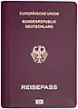 Front cover of a machine-readable, biometric German EU passport issued from 2005 until 2017