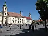 Doric pilasters on the Jesuit Church of Sibiu (Transylvania, Romania)