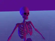 A 3D rendering of a skeleton showcasing bisexual lighting