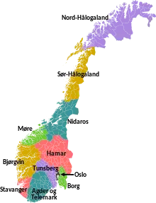 Location of the Diocese of Agder og Telemark