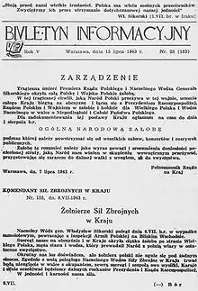 Biuletyn Informacyjny from 15 July 1943 News of the death of General Władysław Sikorski and the order for a national day of mourning.