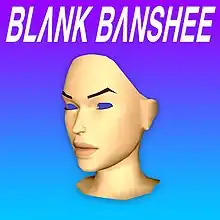 The album artwork was designed by Blank Banshee and features a 3D model of a female head rendered over an indigo blue gradient background