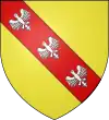 Or a bend gules, three alerions argent