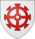 Arms of Mulhouse: On a white field, a red stylised mill wheel