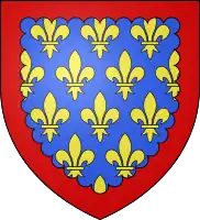 Berry's arms as they appear on the reliquary: d'azur semé de fleurs de lys d'or, à la bordure engrelée de gueules