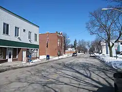 Main Street in downtown Bloomdale, Ohio, showing the former post office.