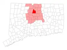 Bloomfield's location within Hartford County and Connecticut