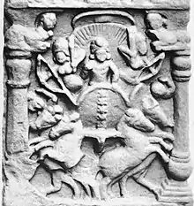 Relief of a quadriga of Sun god Surya at Bodh Gaya, India