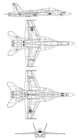 4-view line drawing of the Boeing EA-18G Growler