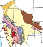 Map of the large-scale geology of Bolivia