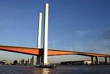 View of the bridge from the bank of the Yarra River