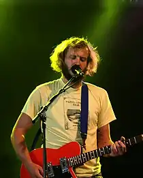 American singer-songwriter Justin Vernon performing with Bon Iver in Sweden in 2009.