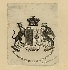 Bookplate with the arms of Elizabeth Somerset, wife of the 5th Duke of Beaufort