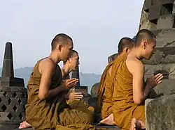 Monks chanting at Borobudur, Indonesia