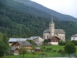 The church and surrounding buildings in Bourget-en-Huile