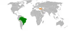 Map indicating locations of Brazil and Turkey