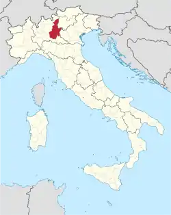 Map highlighting the location of the province of Brescia in Italy