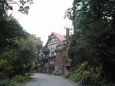 Abandoned Tudor hotel building