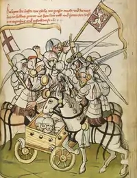 Painting of battle between mounted knights