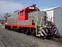 BB 2, an EMD GP16, getting a new coat of paint at Dillwyn, Virginia.