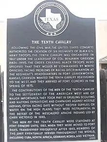 Another Texas State Historical Association placard with an abbreviated history of the 10th Cavalry in metal type