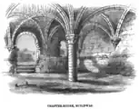 The chapter house as seen in 1858. Internal view from the east end.