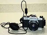 A bulb shutter release on a Pentax K1000 SE