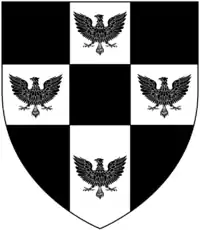 Sable on a cross argent quarter pierced of the field four eagles displayed of the first (Buller)