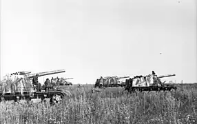 A battery of Hummel howitzers in field position, Eastern Front, June – July 1943