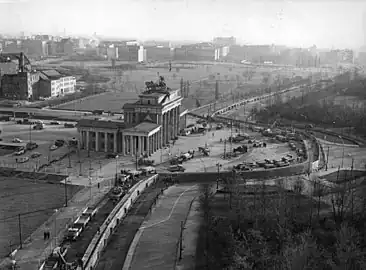 Aerial view of the Berlin Wall near the gate, December 1960