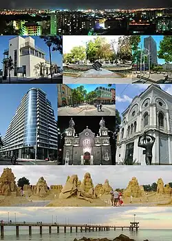 Top to bottom, left to right: View of Slaveikov district at Night, Marine Casino Center in Burgas Sea Garden, A fountain in Tsaritsa Ioanna Square, View of Clock in Transportana shopping area, Panteona Complex Building, Bogorids Street, Church of Sts. Cyril and Methodius, Burgas, Burgas Art Gallery, View of Burgas Sand Sculptures event in Sea Garden, The Pier at the Burgas Central Beach