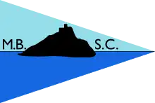 Burgee of Mount's Bay Sailing Club, Marazion, featuring a silhouette of the island.