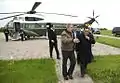 President Bush escorting Hosni Mubarak from an HMX-1 helicopter after his arrival at the ranch in 2004