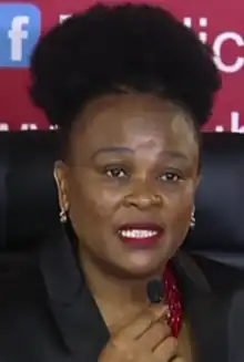 Public Protector Busisiwe Mkhwebane briefing the media on 1 July 2019