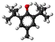 Ball-and-stick model of the butylated hydroxytoluene molecule