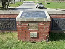 Metal tablets on a brick wall