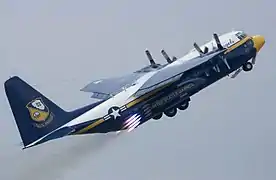 The US Navy's Blue Angels C-130 Hercules "Fat Albert" using JATO during takeoff