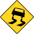 Slippery surface, often accompanied by 0 °C