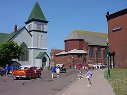 Downtown Calumet, including one of the historic wooden churches