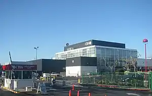 The exterior of Television City from a gate