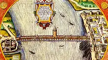 Fanciful depiction from 1608. View from north