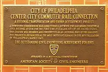 Plaque from the American Society of Civil Engineers in Jefferson Station