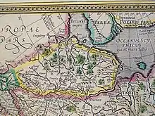 Pustozera on the Petzora River, just north of the Arctic Circle, on a Mercator's map published in 1595