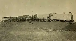 Derailed armoured CGR 3rd Class 4-4-0 1889 at Kraaipan