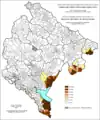 Share of Albanians in Montenegro by settlements 1981